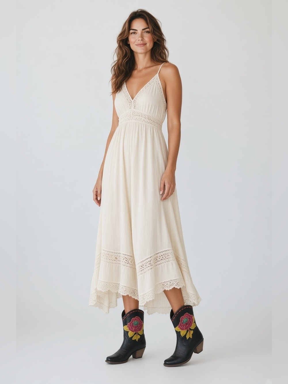 Spring Step L’Artiste Aster Cowboy Boots with painted rose detail